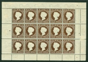 SG 30 Gambia 1886-93. 4d brown. Fine unmounted mint sheet of 15 (hinged in...