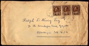 CANADA US 1918 WAR TAX STAMPS USED AS POSTAGE QUEBEC TO WAUKEGAN