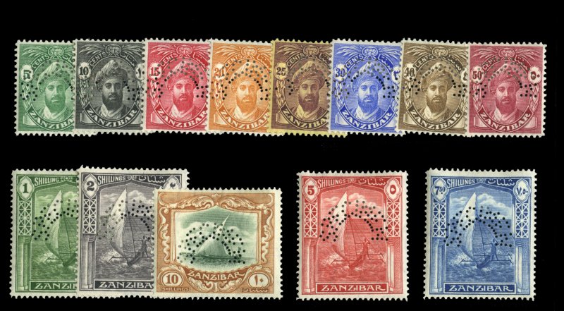 Zanzibar #201-213S (SG 310-322s) Cat£250, 1936 Dhow, 5c-10sh, set of 13, per...