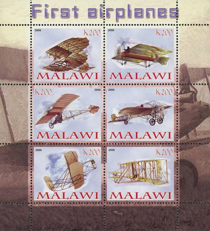 Malawi First Airplane History Transportation Souvenir Sheet of 6 Stamps Mint NH 