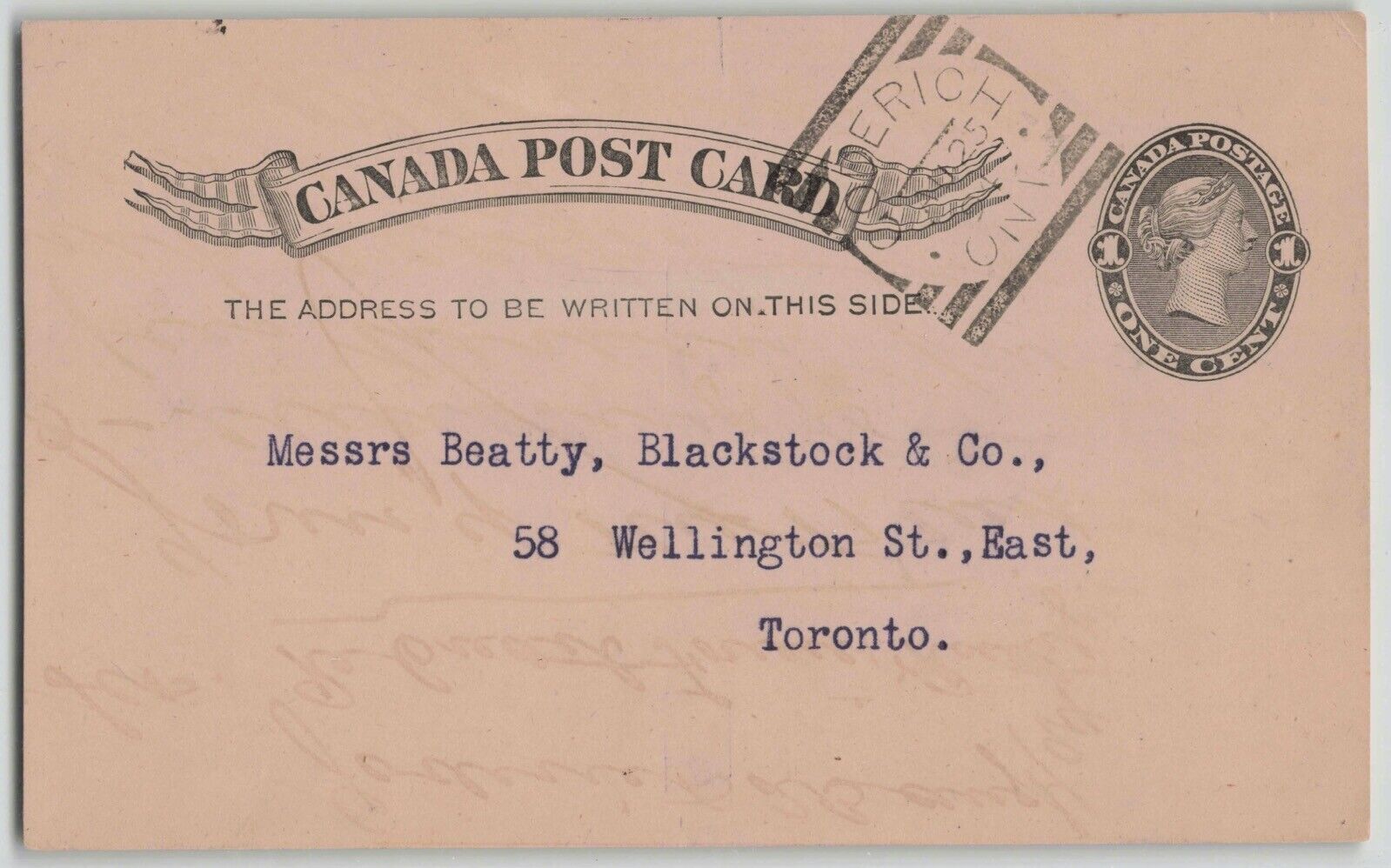 Canada 1891 Goderich Squared Circle Postal Stationery Card To Toronto Canada Stamp Hipstamp