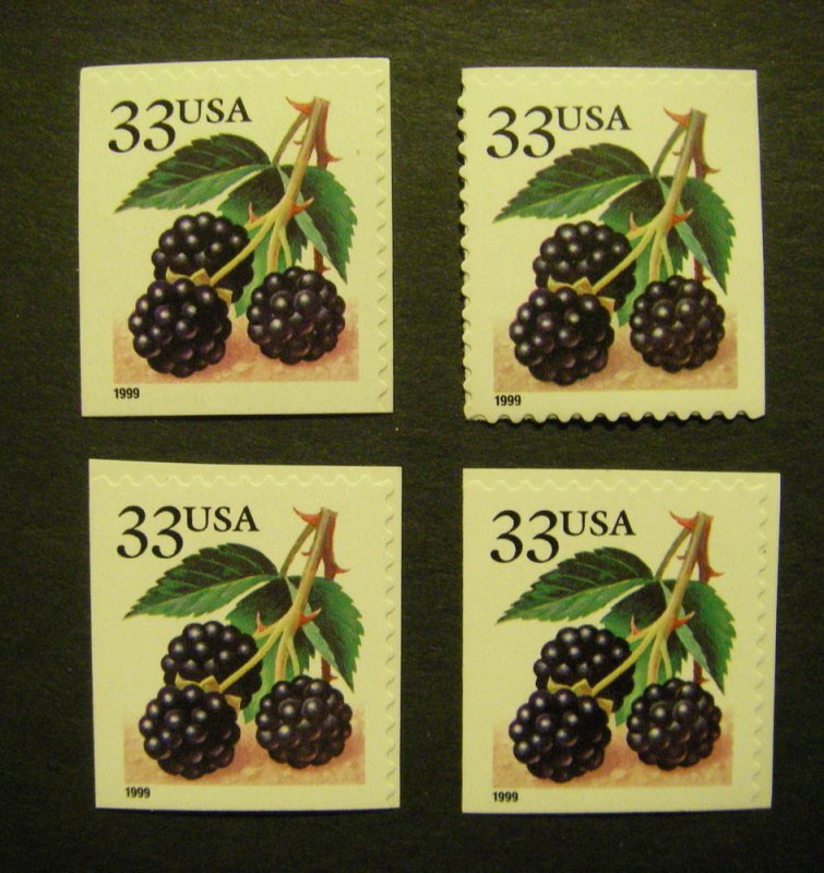 Scott 3297, 33c Blackberries, Booklet single, 1999 date