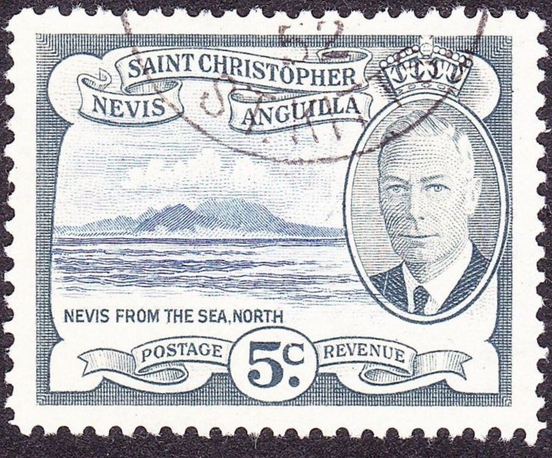 ST CHRISTOPHER NEVIS & ANGUILLA 1952 KGVI 5c Bright Blue & Grey SG98 FU