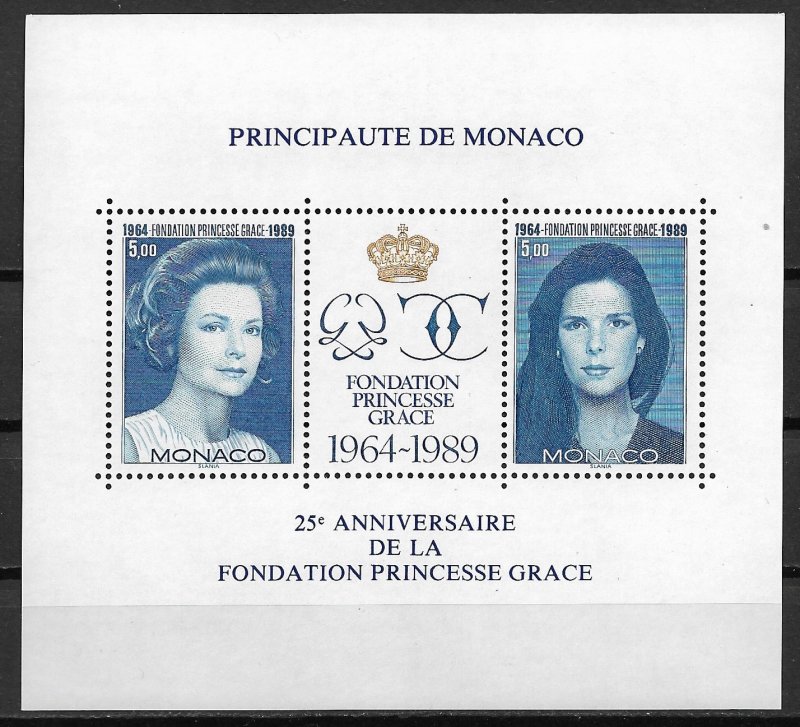 1989 Monaco 1697 Princess Grace Foundation 25th Anniv. MNH S/S