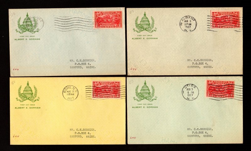 FDC: Scott #644 2c Burgoyne 1927 - (4) Gorham Cachets