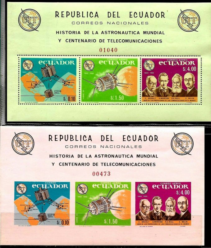 #978 ECUADOR 1966 SPACE COSMOS SATELITS,UIT CENT S/S PERF+UNPERF Mi BL14-5 MNH