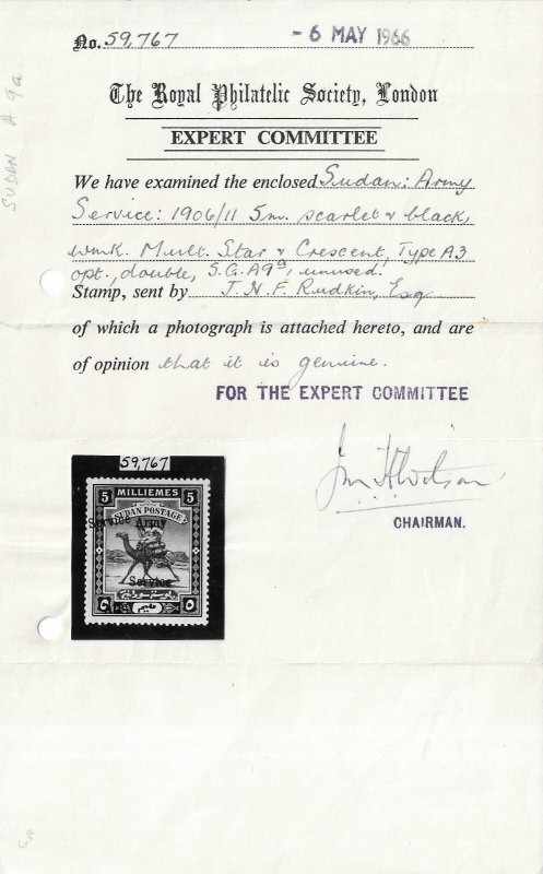 SUDAN 1906/11 SG A9ab MINT CERTS