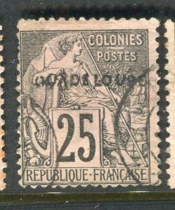 FRENCH COLONIES; GUADELOUPE 1890s classic Optd. issue fine used 25c.