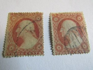 US Stamps, Set of 2 Stamps, Scott.# 25 used, Mixed condition, some imperfections