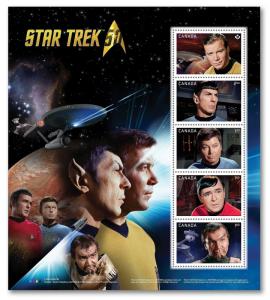 Star Trek 50th Anniversary Pane of 5 Collectible Postage Stamps 