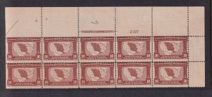 1904 Louisiana Purchase Sc 327 10c red brown MNH plate strip of 10 CV $5,200