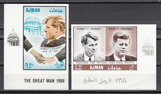 Ajman, Mi cat. 299-300 B. Kennedy Brothers, Human Rights IMPERF issue.