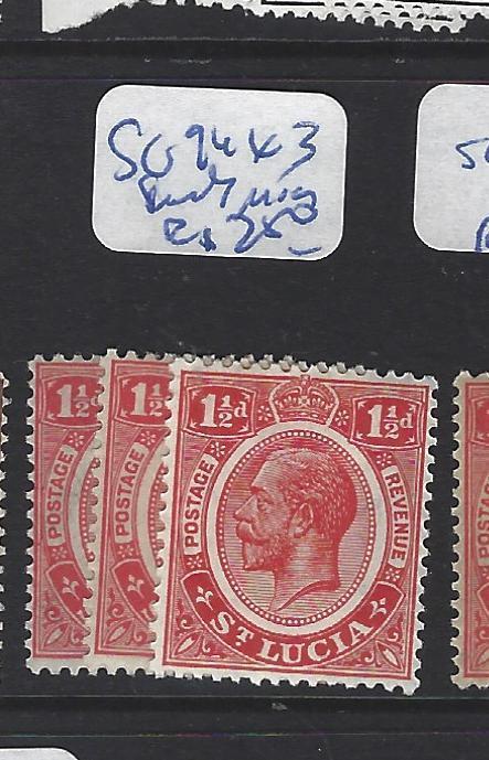 ST LUCIA   (P3006B)  KGV   1 1/2D  SG  94 X 3  SHADES   MOG