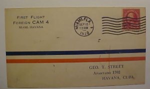 US  2 CENTS AIR MIAMI SE 15,1928 B/S HAVANA