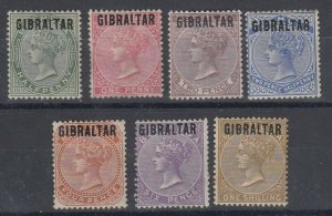 Gibraltar, Scott 1-7 (SG 1-7), MLH/HR (2p NG, 1sh coupled toned perfs)