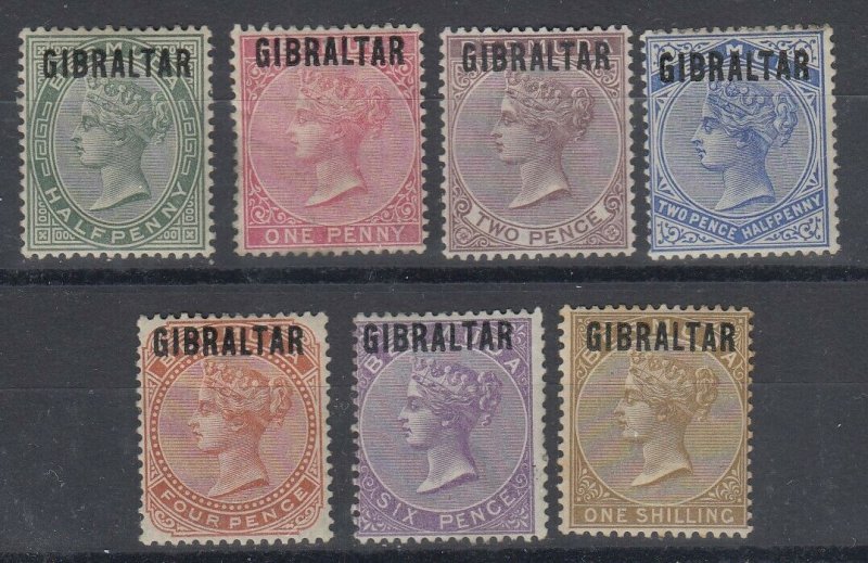 Gibraltar, Scott 1-7 (SG 1-7), MLH/HR (2p NG, 1sh coupled toned perfs)