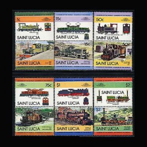 St. Lucia MNH Pairs 674-9 Locomotives 1984