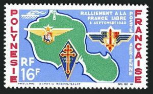 Fr Polynesia C31,MNH.Michel 37. Map of Tahiti.French free Emblems.1964.