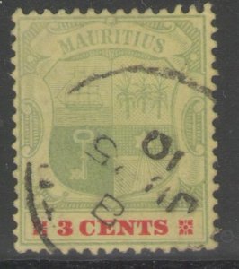MAURITIUS SG166 1904 3c GREEN & CARMINE/YELLOW FINE USED