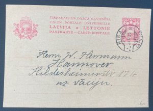 1935 Riga Latvia Postal Stationery Postcard Cover To Hannover Germany