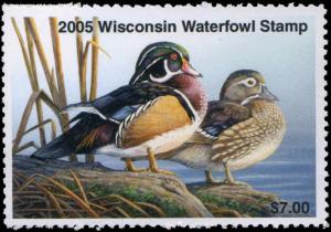 WISCONSIN #28 2005 STATE DUCK STAMP WOOD DUCK by Terry Doughty