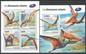 HM1767 2018 NIGER FLYING DINOSAURS PREHISTORIC ANIMALS FAUNA #6015-8+BL905 MNH