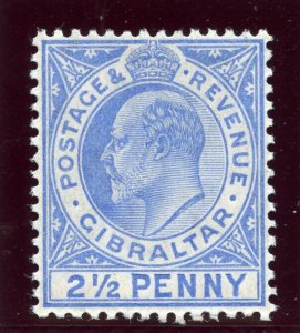 Gibraltar 1907 KEVII 2½d ultramarine superb MNH. SG 69. SC 55.