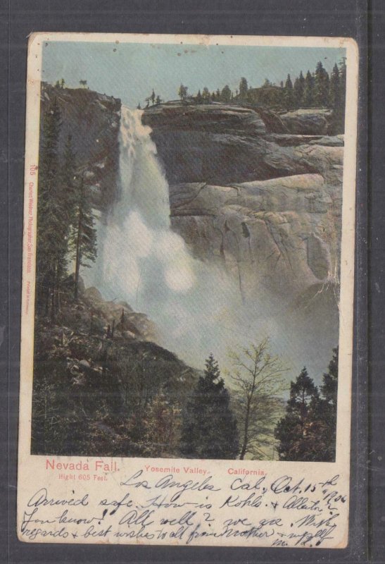 UNITED STATES,1906 ppc Nevada Fall,Yosemite Valley, 1c Los Angeles to West Bend 