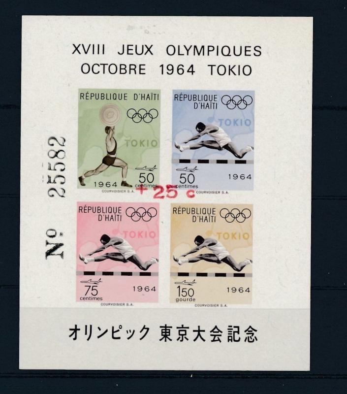 [19616] Haiti 1965 Olympic Games Tokyo VF S/S +25 c SURCHARGED in RED MNH