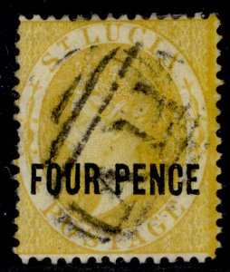 ST. LUCIA QV SG27, 4d yellow, FINE USED. Cat £25.