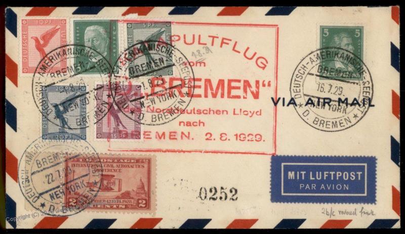 USA Germany 1929 Mixed Frank Europa Catapult Flight Cover 77505