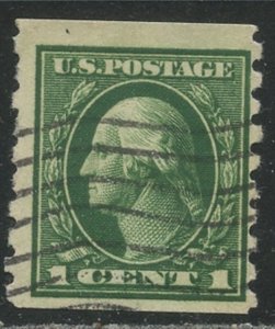 US Sc#412 1912 1c Washington Perf 8½ Vertical Coil SL Wmk 190 Used (cd)