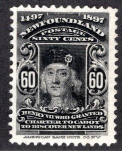 65, NSSC, Newfoundland, 60c black, King Henry VII, MNG, 1897, Discovery of Newf