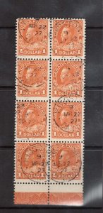 Canada #122 Used Block Of Eight With Lathework D Showpiece With CDS Cancels