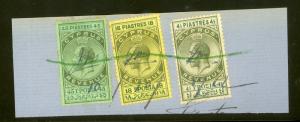 CYPRUS 1921 KGV 4 1/2pi 18pi and 45pi REVENUES on Piece