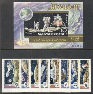 HUNGARY #C287-95, 1969 Moon Landing, Complete set with souvenir sheet, IMPERF NH