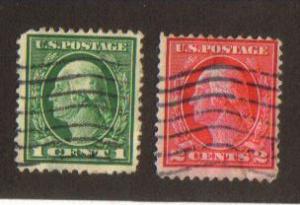 #405-406 Used Set  1c 2c Washingtons 1912-14 Issue Nice