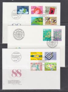 Switzerland Mi 1364/1379, 1988 issues, 3 complete sets on 3 cacheted FDCs