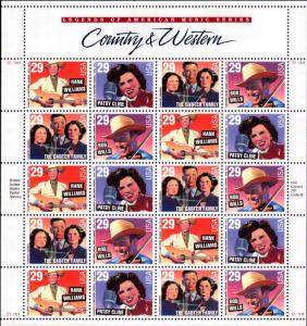 1993 29c Country & Western Music, Sheet of 20 Scott 2771-74 Mint F/VF NH