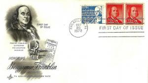 U.S. 1972 BEN FRANKLIN 7c Ed Bulk Mail Scott #1393d w2 #1030 ArtCraft FDC Cac...