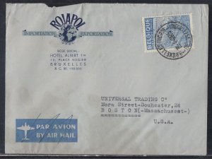 Belgium Scott 383 - Apr 23, 1949 Airmail Cover to States