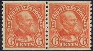723 6 cent Garfield, Orange line pair Stamp Mint OG NH XF