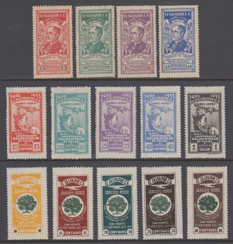 Salvador Sc C24/C51 MLH. 1932-35 Air Mail issues, 3 complete sets, fresh, VLH