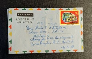 1969 Accra Ghana Aerogramme Airmail Cover to Washington DC USA