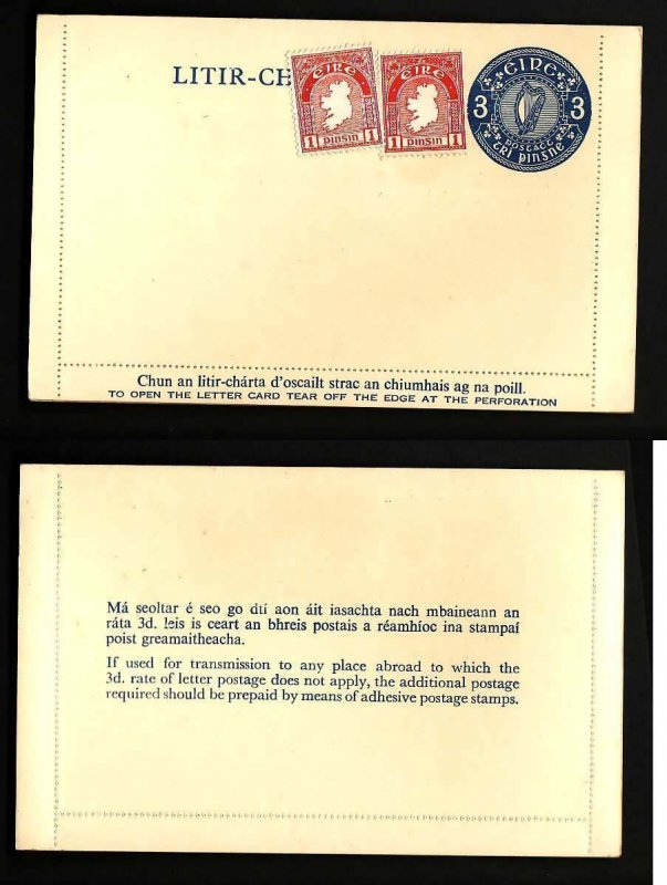 Ireland- cover-3p+1px2- id1-unused postal stationery letter card-please note any