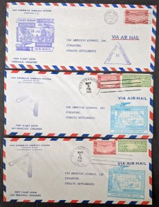 5 1941 trans-pacific airmail flight covers Guam, Singapore, Philippines etc Y.64