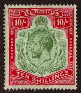 KAPPYSTAMPS  BERMUDA #96 1924 TEN SHILLINGS KING GEORGE V MINT HINGED  H356