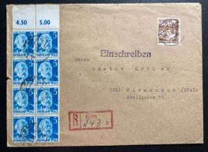 1949 Kirn Germany Allied occupation Registered Cover To Pirmasens