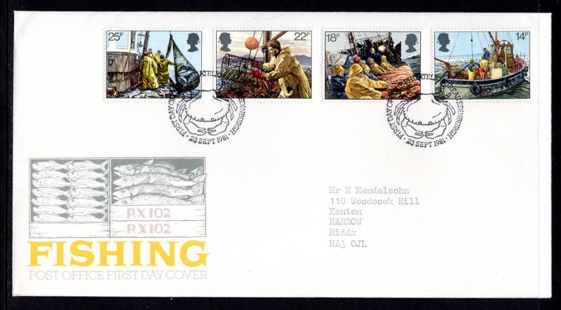 Great Britain 956-959 Fishing Typed FDC