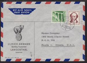 Switzerland to Peoria IL 1955 Bear Airmail Cover 
